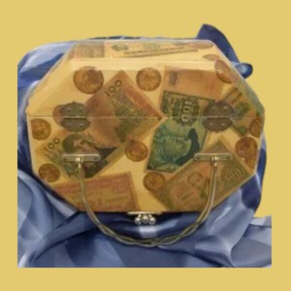 Vintage Mid-Century Decoupage Wood Box Handbag Old Money - Picture 10 of 16